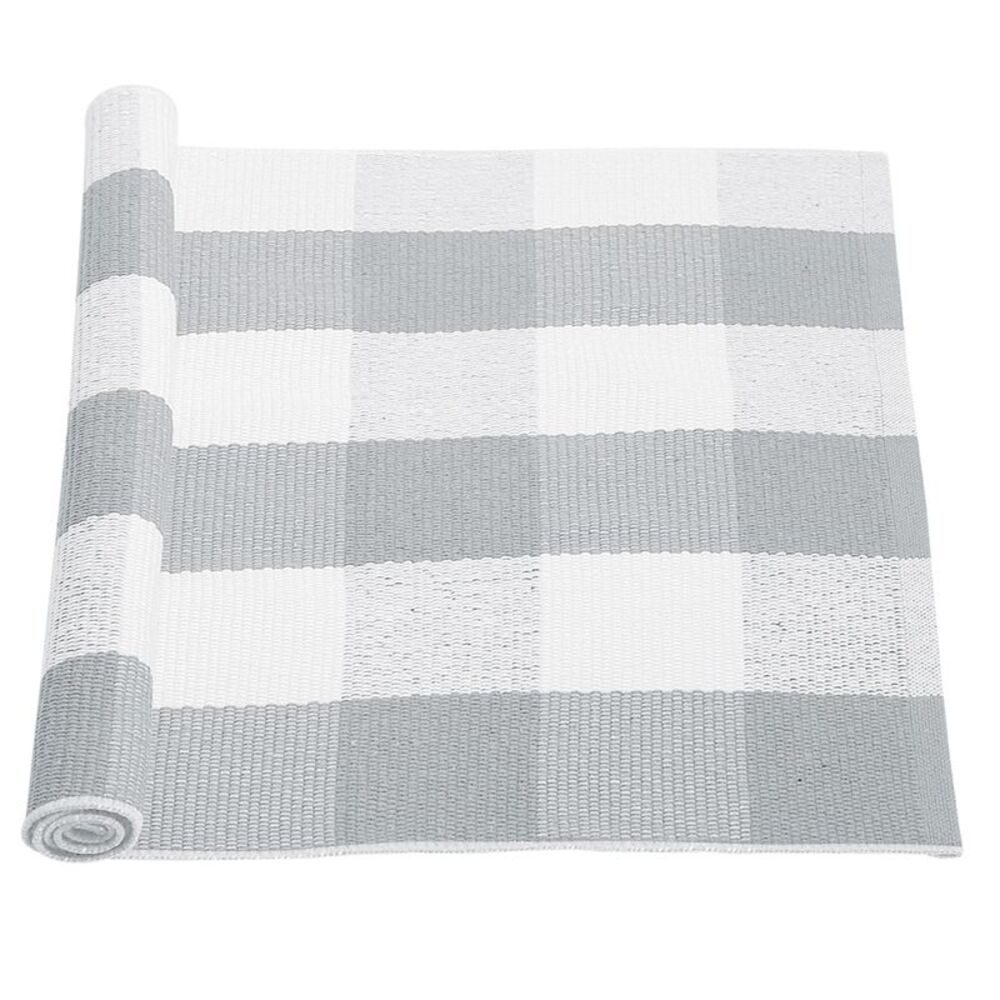 Buffalo Check Rug Plaid Outdoor Door Mat Cotton Gingham 35"x24" Gray & White